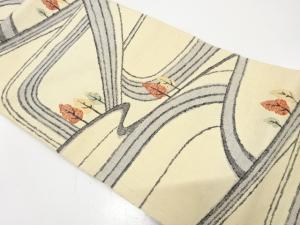 手織り真綿紬　抽象風景模様織り出し　名古屋帯